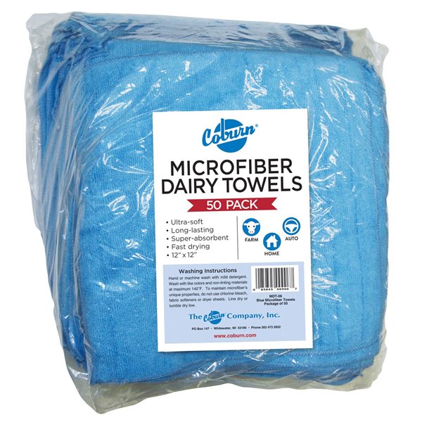 Coburn Microfiber Dairy Towels 12" x 12" - Blue Pack of 50